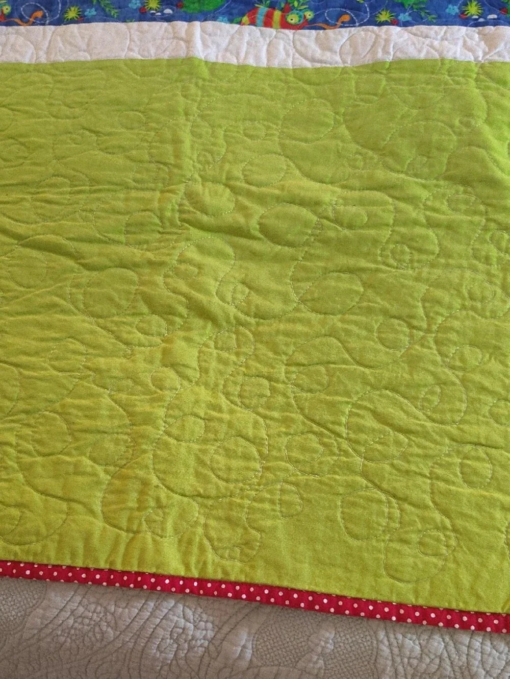 Children's Frog/Turtle Handmade Patchwork Quilt - Green & Blue